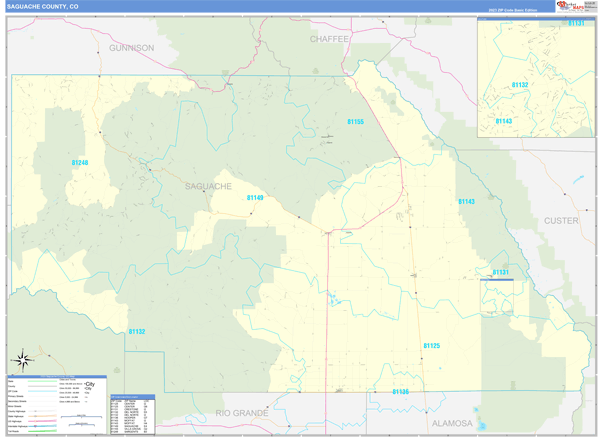 Saguache County, CO Zip Code Wall Map