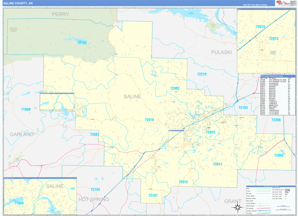 Saline County, AR Zip Code Wall Map