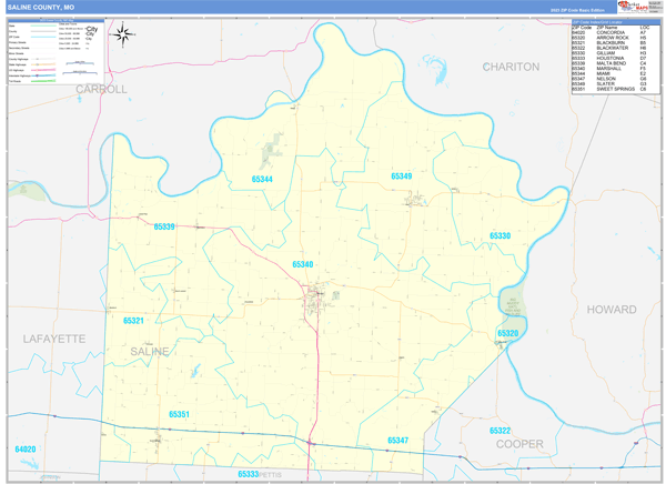 Saline County, MO Zip Code Wall Map