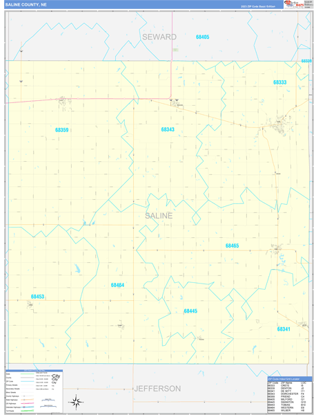 Saline County, NE Zip Code Wall Map