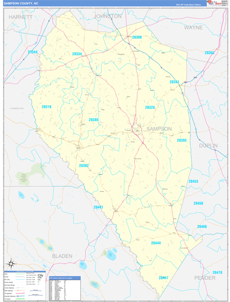 Sampson County, NC Wall Map Basic Style