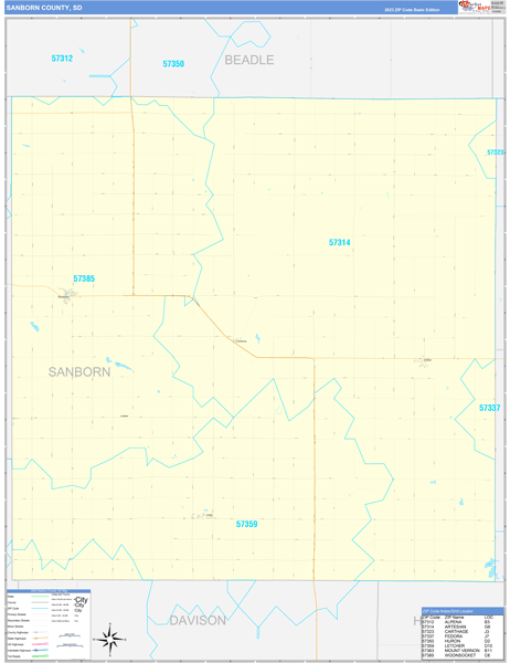 Sanborn County Wall Map Basic Style