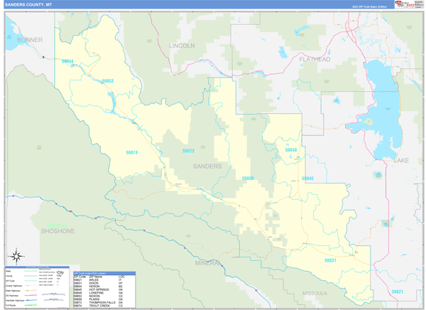 Sanders County, MT Zip Code Map