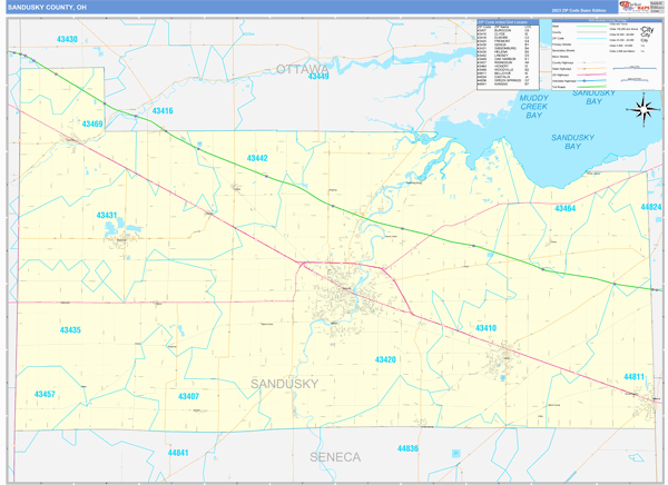 Sandusky County, OH Zip Code Wall Map