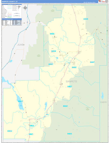 Sanpete County, UT Zip Code Wall Map