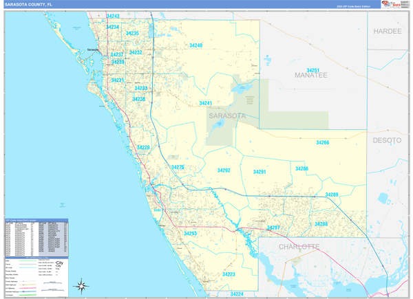 Sarasota County Zip Code Map Sarasota County, Fl Zip Code Wall Map Basic Style By Marketmaps - Mapsales