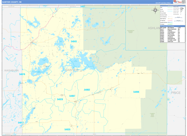 Sawyer County, WI Zip Code Map