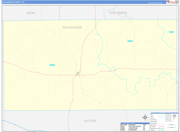 Schleicher County, TX Wall Map Basic Style