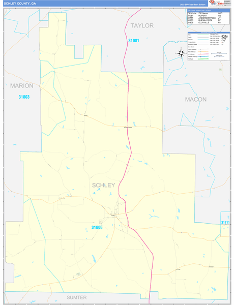 Schley County, GA Carrier Route Wall Map