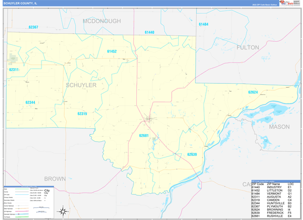 Schuyler County Wall Map Basic Style