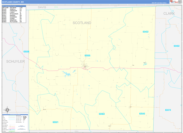 Scotland County, MO Wall Map Basic Style