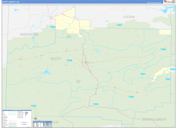 Scott County, AR Wall Map Basic Style