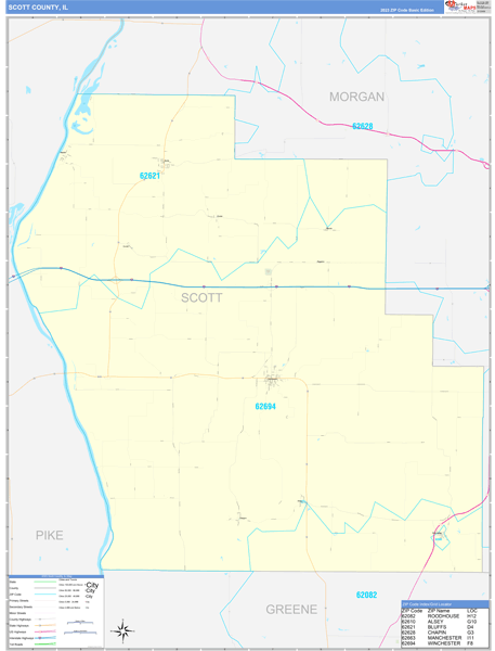 Scott County, IL Zip Code Wall Map