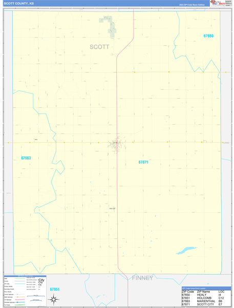 Scott County, KS Wall Map Basic Style