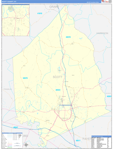 Scott County, KY Zip Code Wall Map