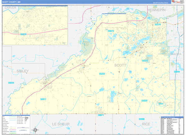 Scott County, MN Wall Map Basic Style