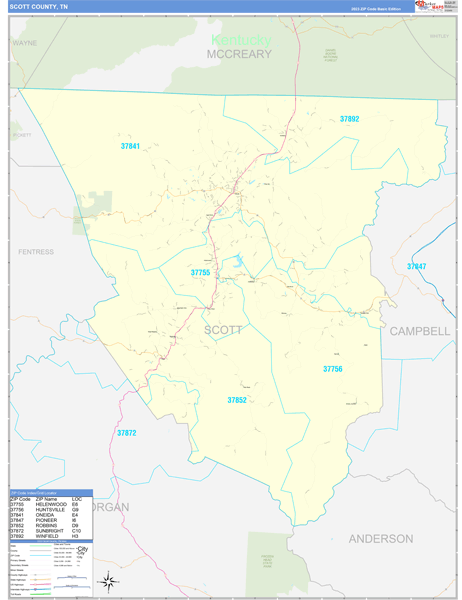 Scott County, TN Wall Map Basic Style