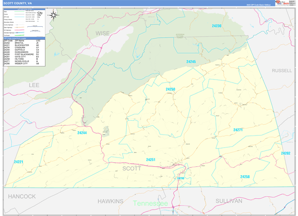 Scott County, VA Carrier Route Wall Map