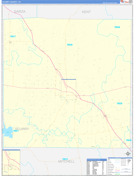 Scurry County, TX Wall Map Basic Style