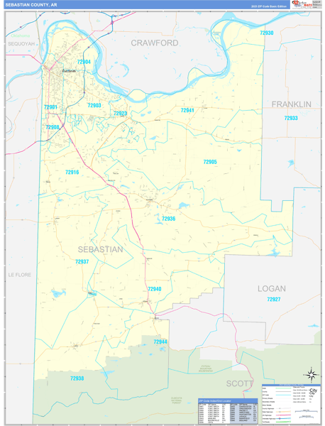 Sebastian County, AR Zip Code Wall Map