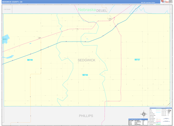 Sedgwick County, CO Zip Code Wall Map
