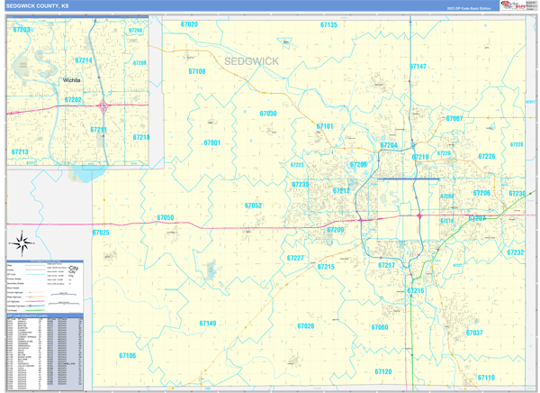 Sedgwick County Ks Zip Code Wall Map Basic Style By Marketmaps