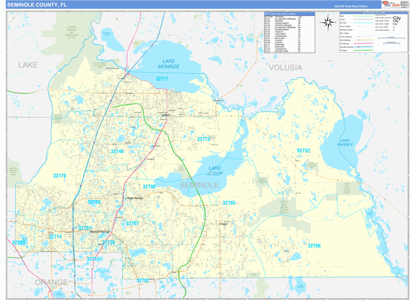 Seminole County, FL Wall Map Basic Style