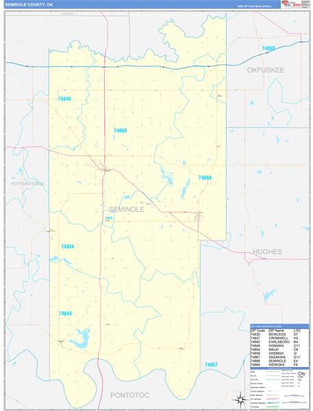 Seminole County, OK Wall Map Basic Style