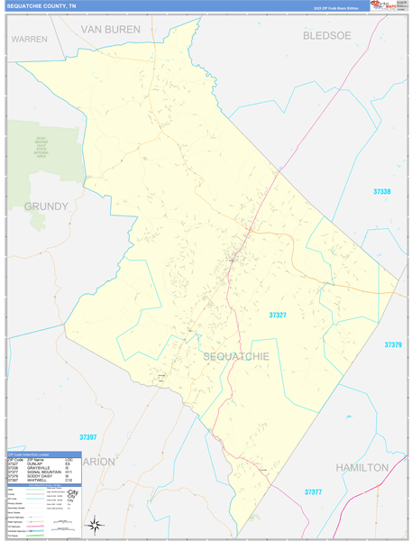 Sequatchie County, TN Zip Code Wall Map