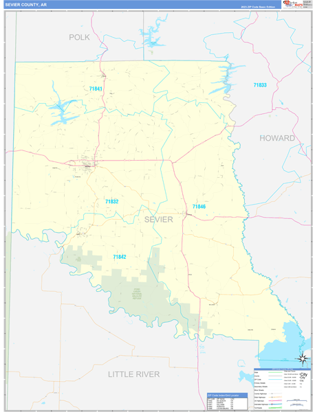 Sevier County, AR Zip Code Map