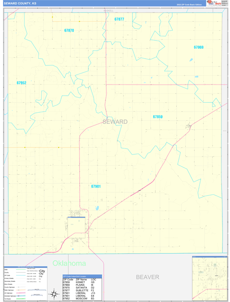 Seward County, KS Wall Map Basic Style