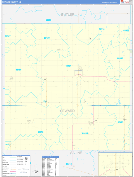 Seward County Wall Map Basic Style