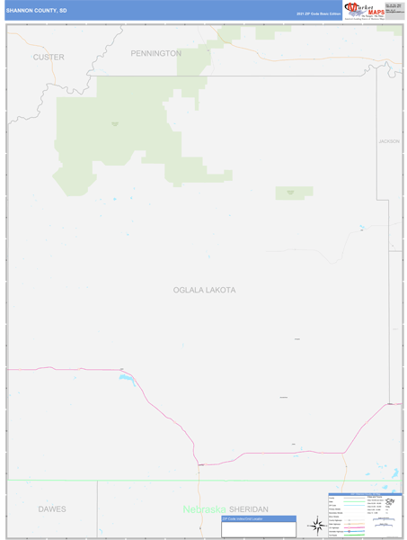 Shannon County, SD Wall Map Basic Style