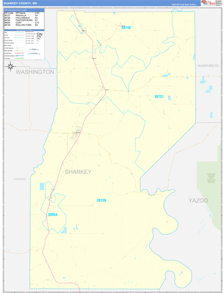 Sharkey County Wall Map Basic Style