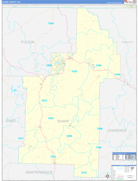 Sharp County, AR Zip Code Wall Map