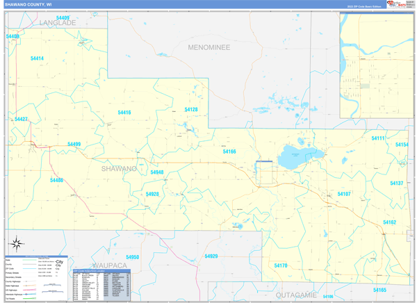 Shawano County, WI Zip Code Map