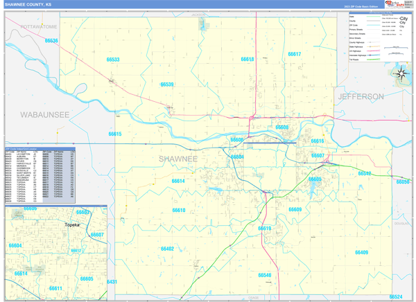 Shawnee County, KS Zip Code Wall Map