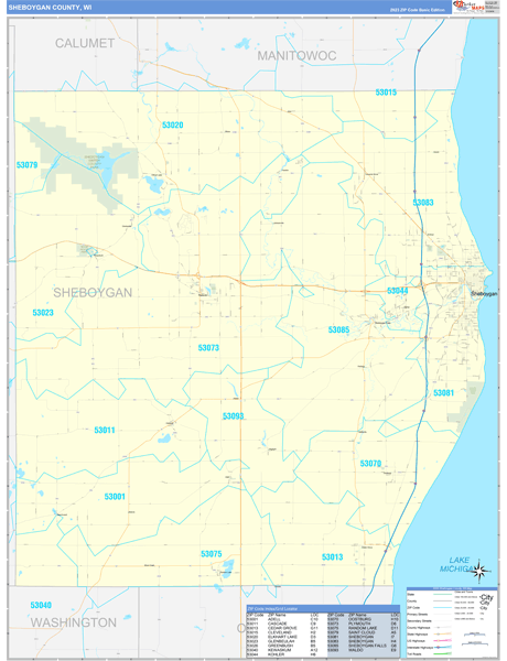 Sheboygan County, WI Carrier Route Wall Map