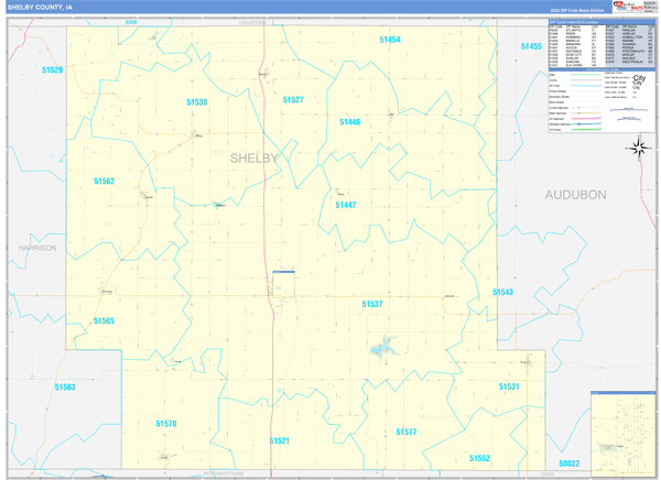 Shelby County, IA Zip Code Wall Map