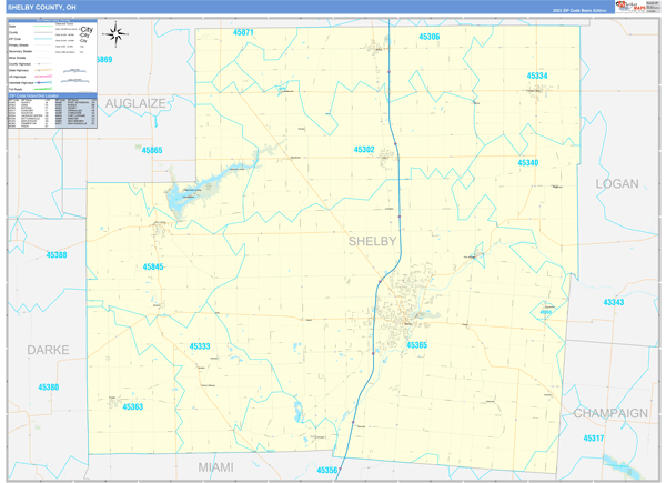 Shelby County, OH Wall Map Basic Style