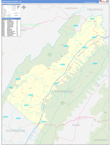 Shenandoah County, VA Wall Map Basic Style