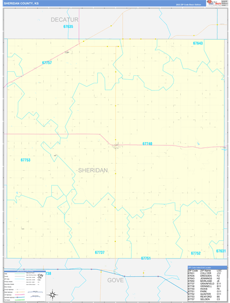 Sheridan County, KS Wall Map Basic Style