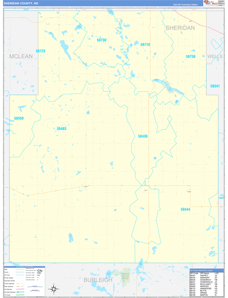 Sheridan County, ND Zip Code Wall Map