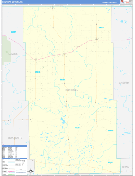 Sheridan County Wall Map Basic Style