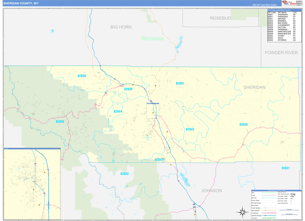 Sheridan County, WY Wall Map Basic Style