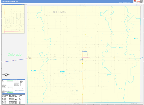Sherman County, KS Carrier Route Wall Map