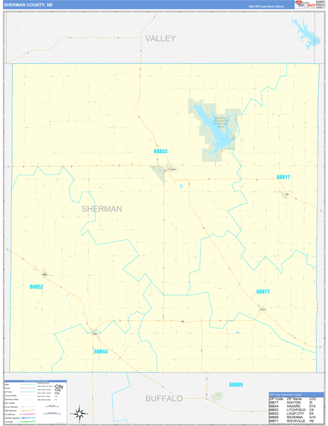 Sherman County Wall Map Basic Style