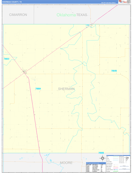 Sherman County, TX Wall Map Basic Style