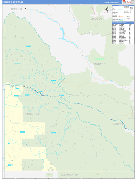 Shoshone County, ID Zip Code Wall Map
