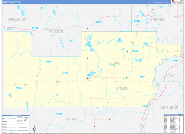 Sibley County, MN Wall Map Basic Style